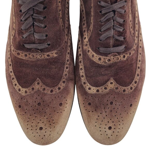 Gucci Italy Men size 7.5E Brown Suede Wingtip Derby Oxfords Designer Dress Shoes - Picture 2 of 14